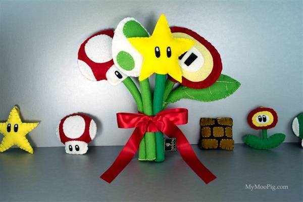 Mario themed alternative bridal bouquet by Moo Pig.