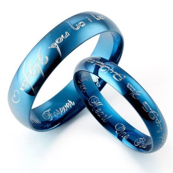 Blue Lord of the Rings wedding band set | Misfit Wedding