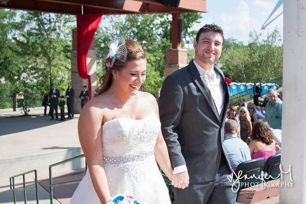 Smiling newlyweds on a sunny day