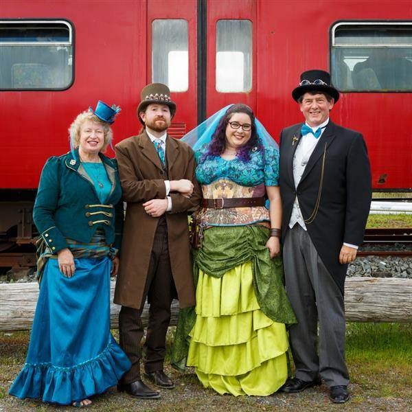 Steampunk bride and groom with Mother and Stepfather of the bride.