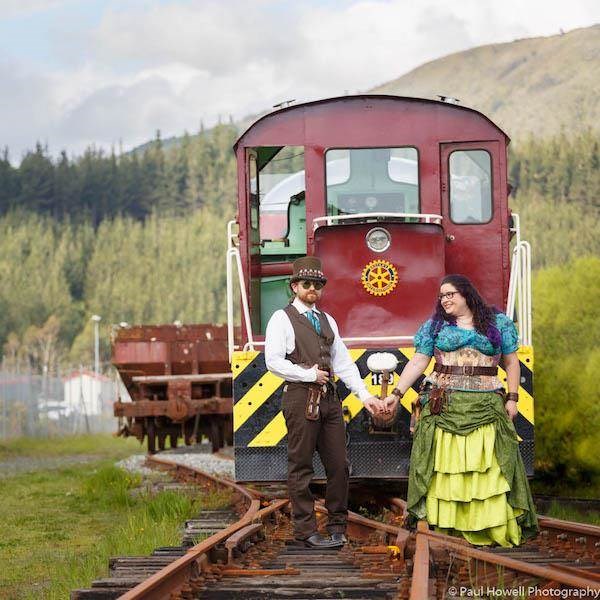 Steampunk bride and groom.