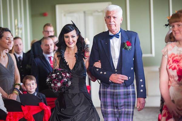 Bride walking down the aisle at a Halloween Wedding