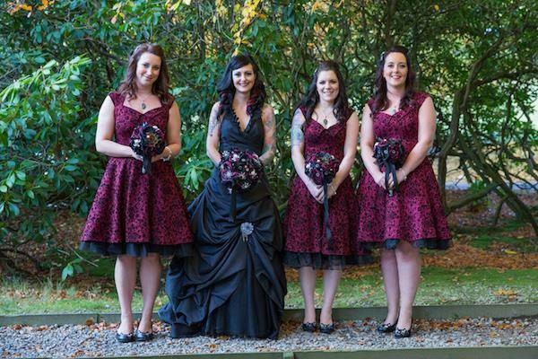 Gothic bride with her bridesmaids