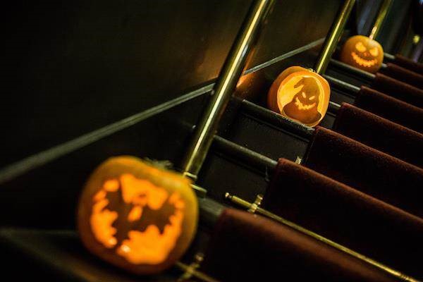 Carved pumpkin decorations at a Halloween Wedding 