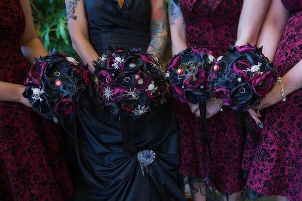 Gothic bride and bridesmaid's wedding bouquets