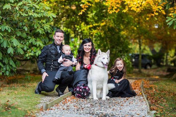 Halloween wedding family portrait