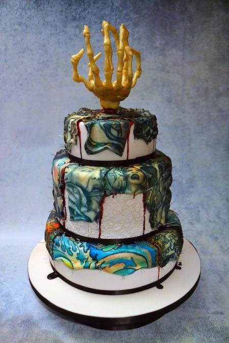 Horror inspired tattooed wedding cake from Conjurer's Kitchen