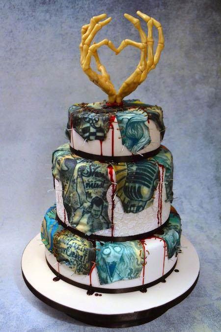 Tattoo covered wedding cake by Conjurer's Kitchen