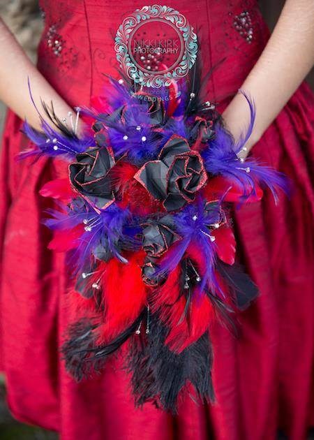 Black, purple and red alternative bridal bouquet.