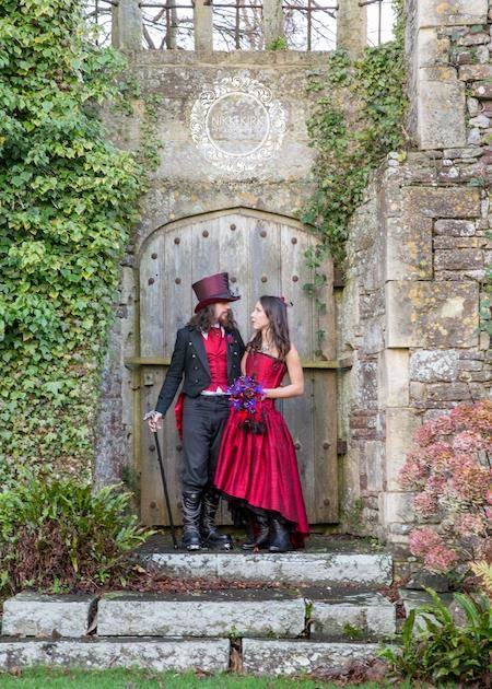 Gothic bride and groom who got married at Thornbury castle.