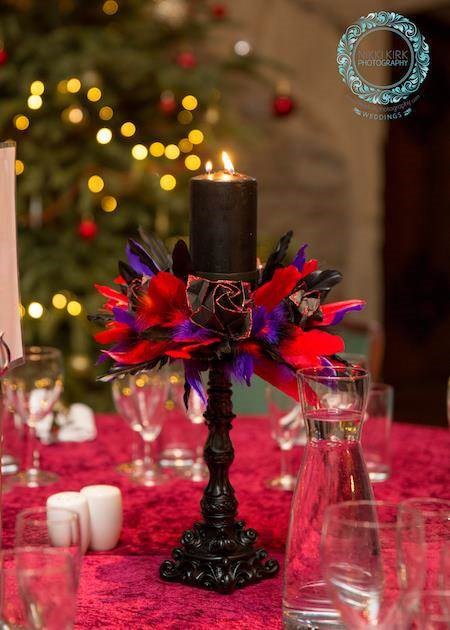 Black Gothic candle wedding table centrepiece.