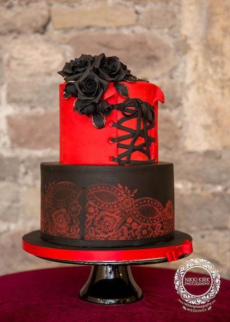 Red and black Gothic wedding cake.