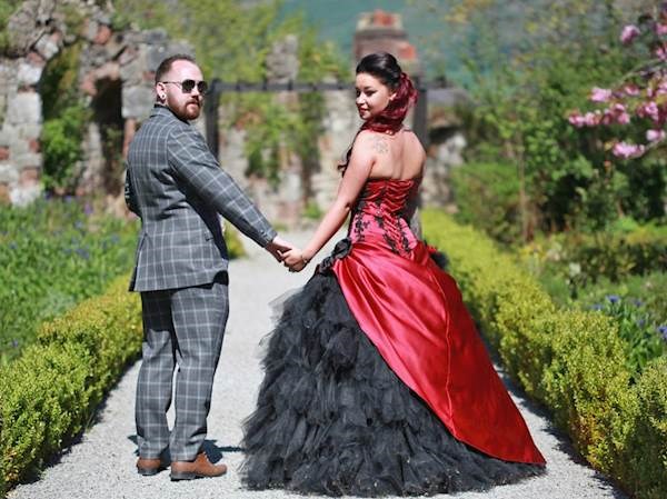 Caz and Grant's Red & Black Wedding with Tim Burton Inspired Cake