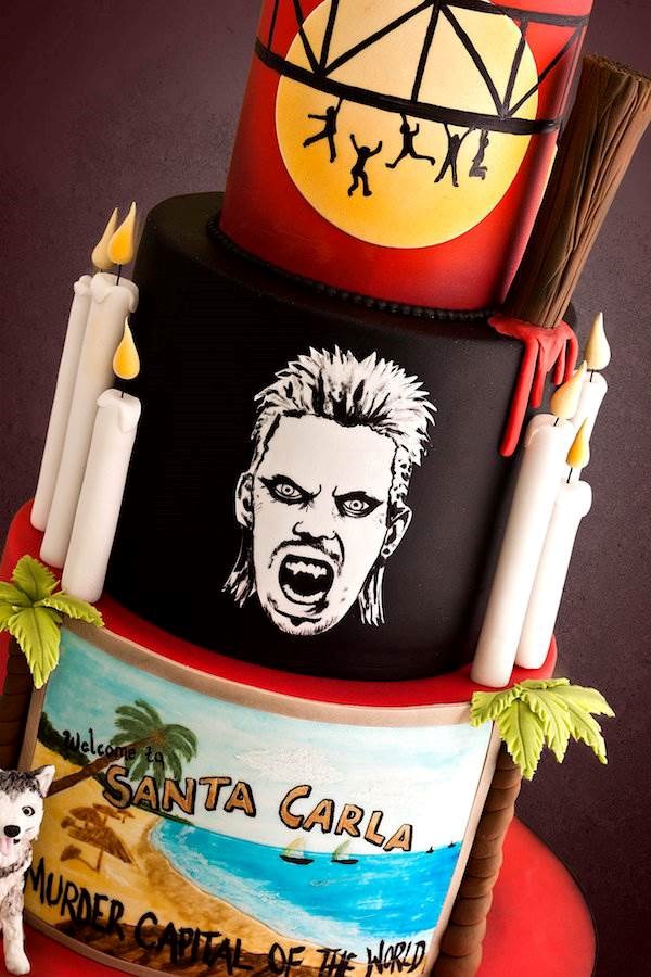 Close up of Lost Boys wedding cake by Black Cherry Cake Company