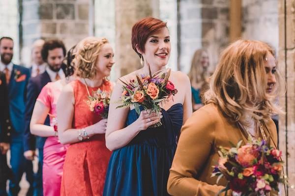 Bridesmaids with their bouquets.