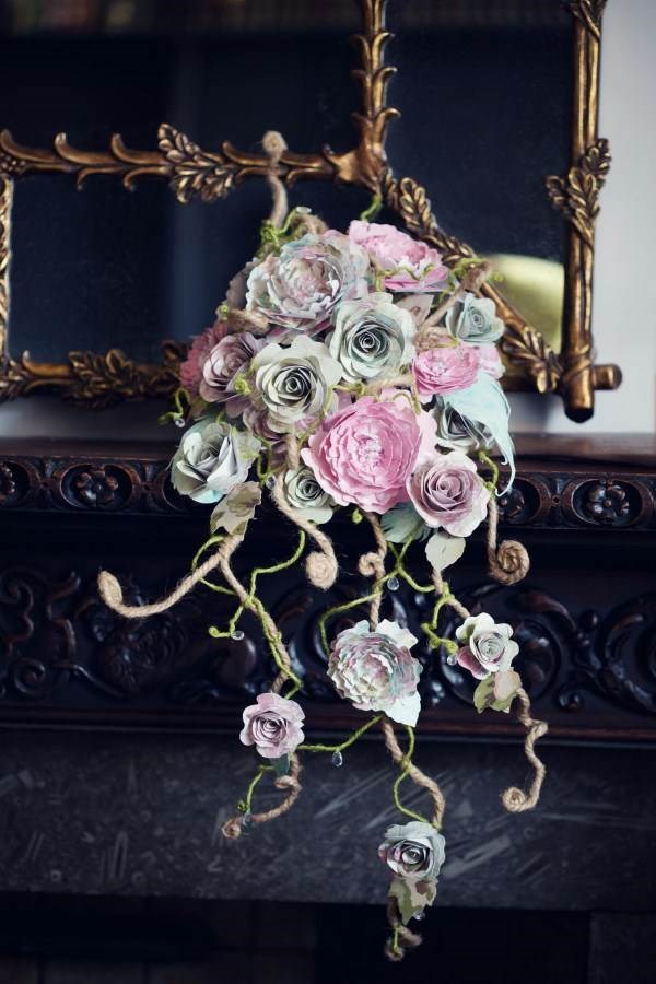Peony & rose cascade wedding bouquet. (Todd & Moore Photography)