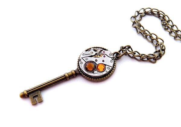 Steampunk Key Necklace with Swarovski Crystals
