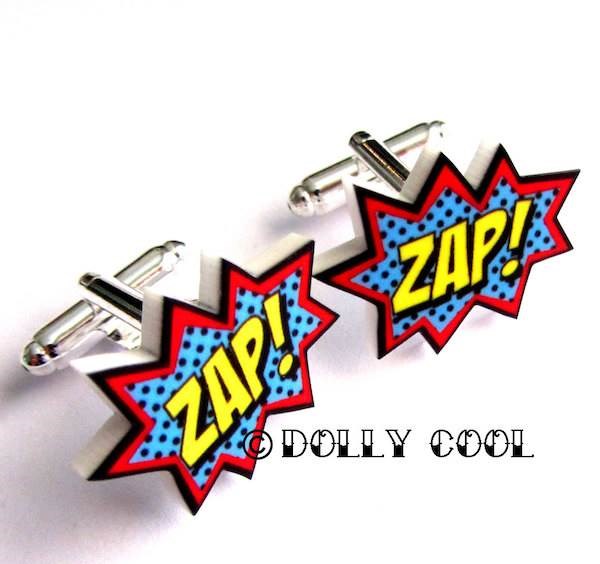 ZAP! Superhero comic cufflinks by Dolly Cool