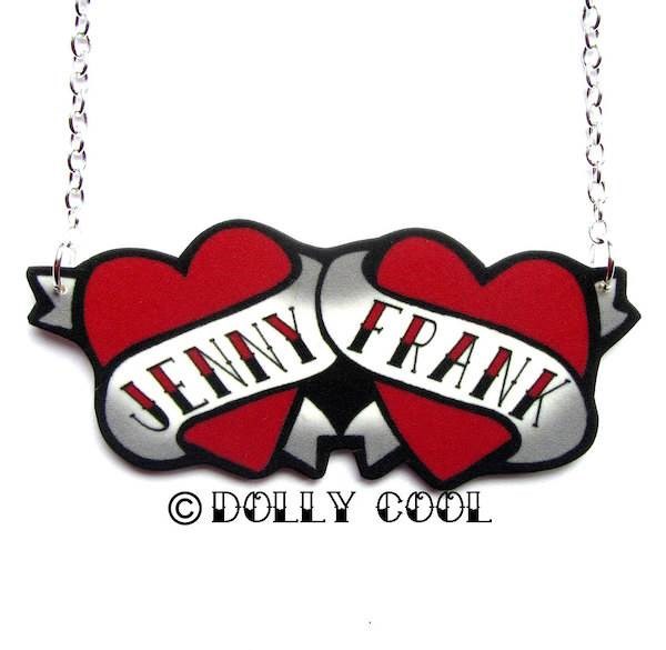 Personalised tattoo hearts necklace by Dolly Cool