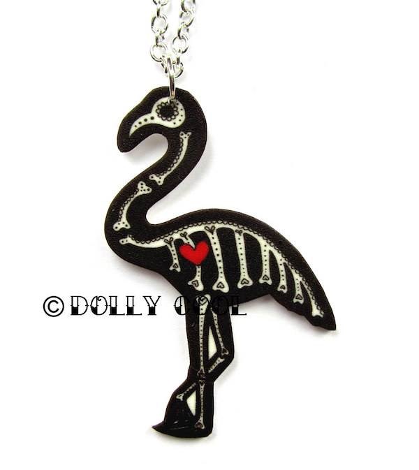 Day of the Dead style flamingo necklace from Dolly Cool