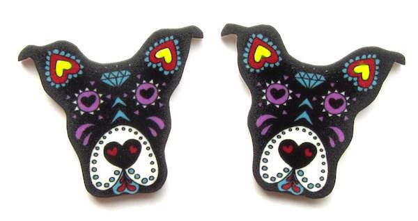 Day of the Dead style Pitbull dog earrings by Dolly Cool