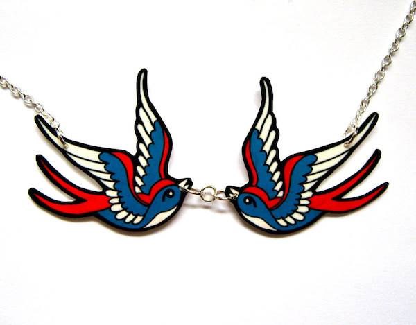 Swallow tattoo necklace by Dolly Cool
