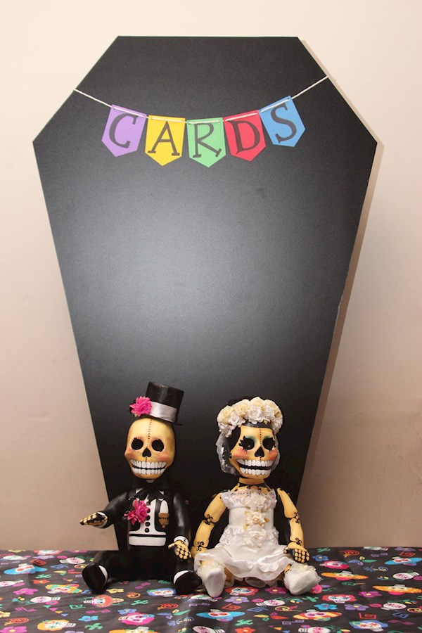 Day of the Dead DIY wedding cards table.