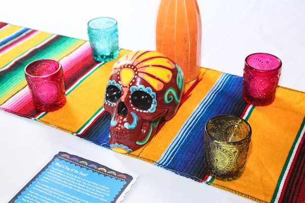 Day of the Dead themed wedding skull centrepiece