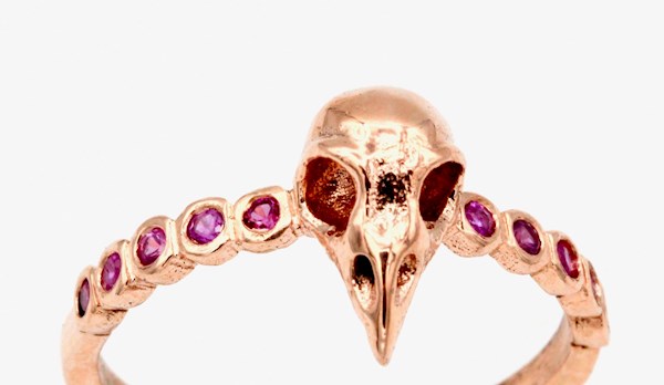 Rose Gold and rubies bird skull wedding ring from Blue Bayer | Mosfot Wedding