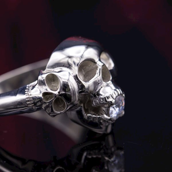 Custom Made skull ring with Diamond in mouth | Misfit Wedding