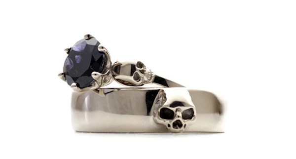 Details about   Gothic Style Skull Wedding Band Engagement Ring Set 14k White Gold Finish 
